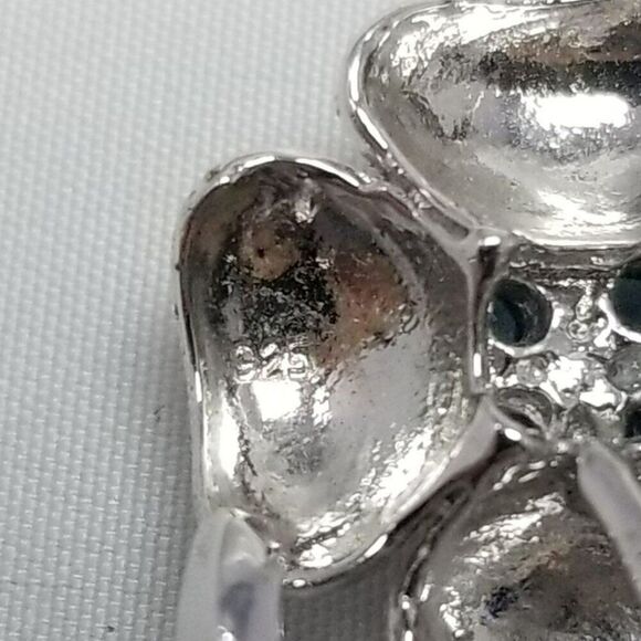 Vintage Sterling Silver Blue Rhinestone Flower Brooch, Estate Lapel Pin - Picture 3 of 7